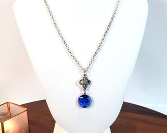 Collier pendentif fait main en strass bleus - Bijoux délicats en pierres précieuses, collier tendance