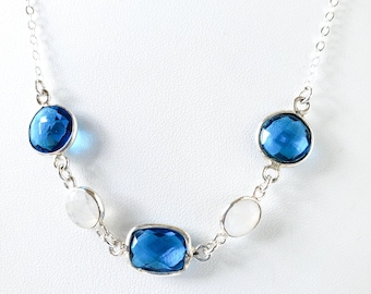 Moonstone & Electric Blue Quartz Sterling Silver Station Necklace