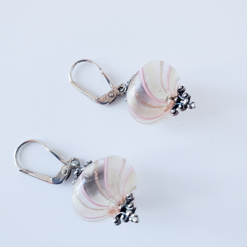 Handmade Pink Blown Glass Sterling Silver Dangle Earrings, Dainty earrings with lots of sparkle. Great for gifts and wedding jewelry image 6