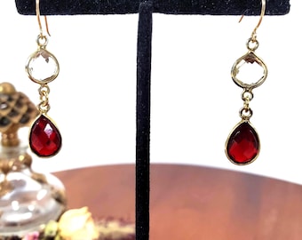Gold Vermeil Garnet Dangle Earrings: January Birthstone Jewelry