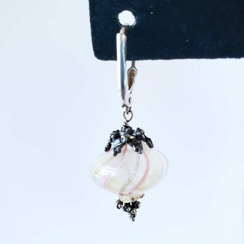 Handmade Pink Blown Glass Sterling Silver Dangle Earrings, Dainty earrings with lots of sparkle. Great for gifts and wedding jewelry image 2