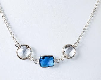 Electric Blue Quartz Moonstone Necklace: Handmade Sterling Silver Station Jewelry