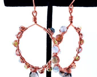 Handmade Copper Dangle Earrings: Tourmaline & Swarovski Crystal