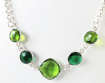 Handmade Emerald Quartz & Green Amethyst Sterling Silver Necklace