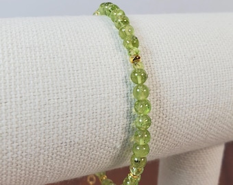 Delicate Gold Peridot Beaded Stacking Bracelet, Handmade Jewelry, Gemstone Bracelet