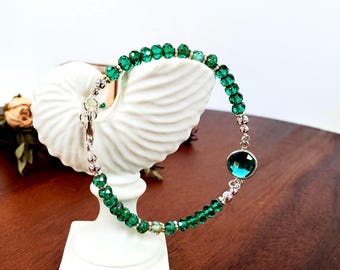 Elegant Teal Quartz and Sterling Silver Beaded Bracelet, Handmade Jewelry, Gemstone Bracelet