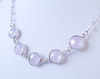 Rose Quartz Station Necklace, Ippolita Style, Pink Necklace, Gemstone Necklace, Rosary Chain, Birthstone Necklace, Silver Necklace