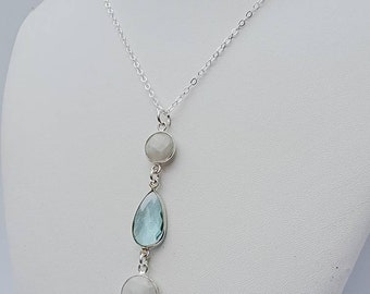 Handmade Blue Aquamarine and Silver Gemstone Pendent Necklace, Dainty Bridgerton Jewelry, Birthstone Necklace, Jewelry, Gift for Her