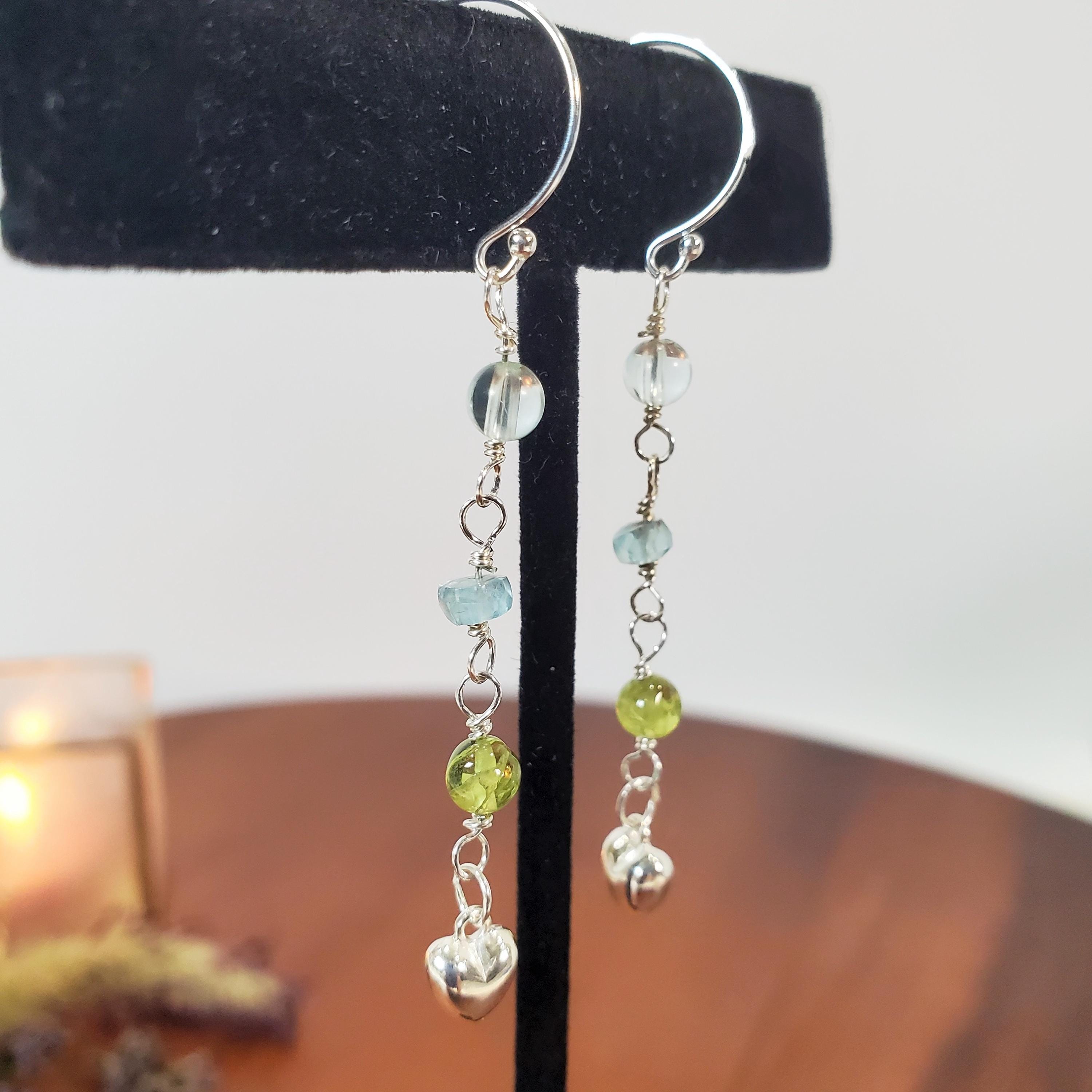 Boucles D'oreilles Argent Sterling Avec Aigue-marine Naturelle, Péridot Et Tourmaline - Dormeuses Style élégant