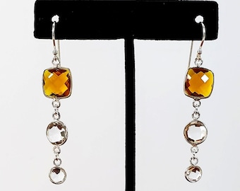 Sparkling Citrine and Crystal Drop Earrings, Handcrafted in Sterling Silver in the Ippolita Style