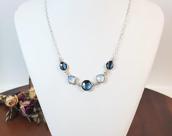 Blue Topaz & Ice Quartz Sterling Silver Necklace - Handmade Gemstone Jewelry