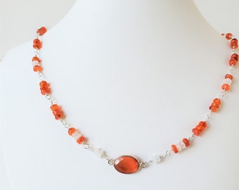 Handmade Orange Sunstone, Citrine & Moonstone Necklace, Statement Jewelry