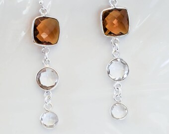 Handmade Sterling Silver Citrine and Quartz Ippolita Style Drop Gemstone Earrings