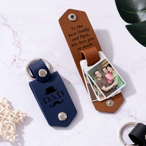 Personalized Leather Photo Keychain, Custom Picture Keychain, Custom Keychain Gift For DAD, Anniversary Gift For Him, Unique Couples Gift