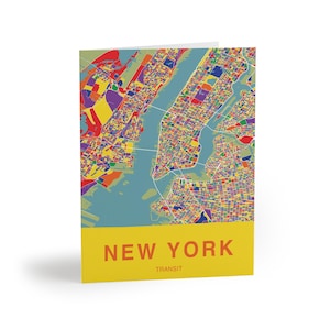 Cartes de voeux Plan de la ville de New York : design minimaliste dynamique, lot de 8