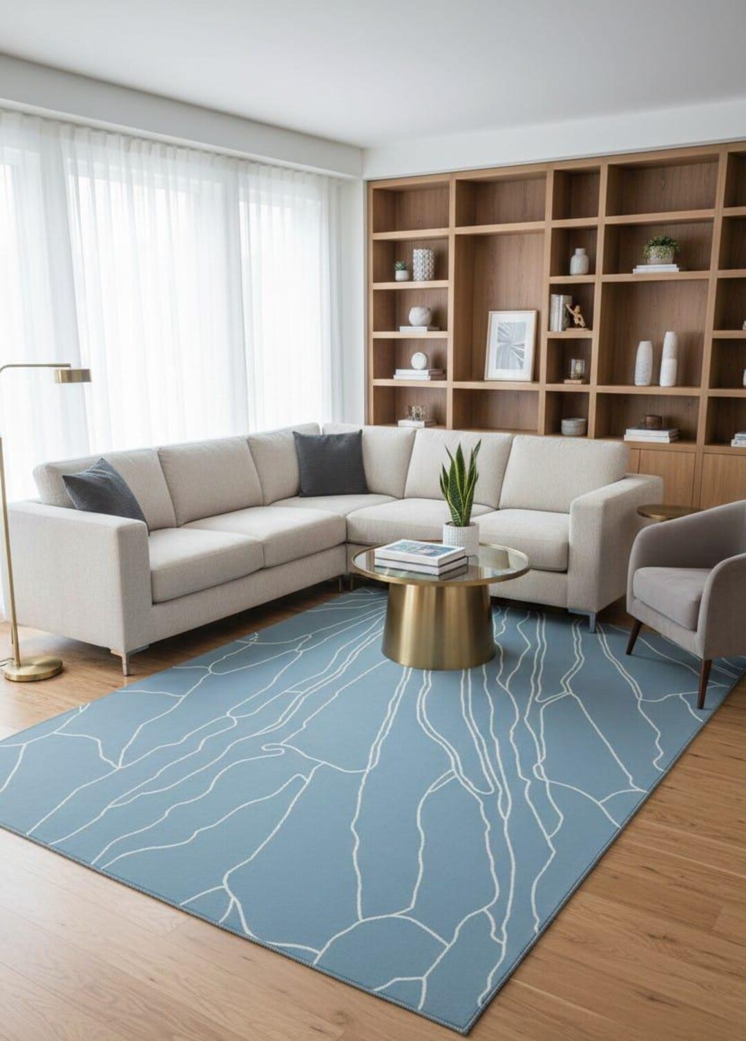 Glacier Flow: Abstract Linear Topography Hand-tufted Rug in Slate Blue ...