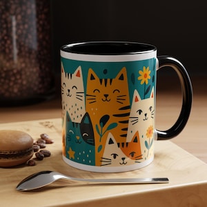 Cat Lovers Mug  Cute Colorful Accent Coffee Mug (11oz / 15oz)