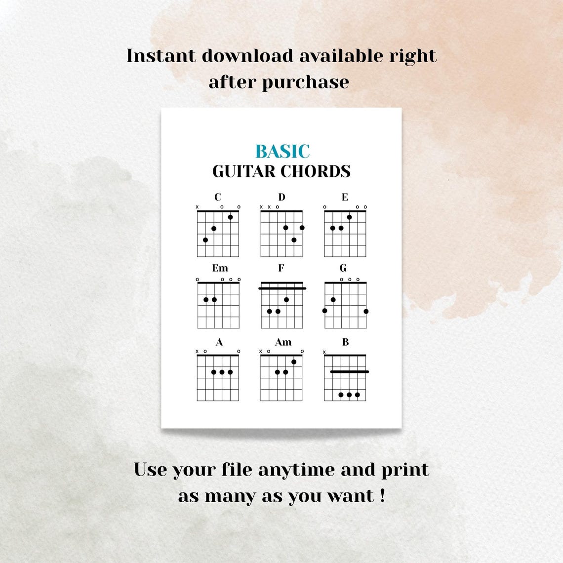 Guitar Chords Poster – Basic Chords Chart for Beginners - Etsy