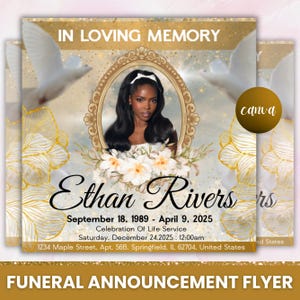 Memorial Funeral Announcement Flyer, Funeral Announcement Template, Funeral Memorial Announcement Flyer, Rest In Peace Flyer, Canva Editable