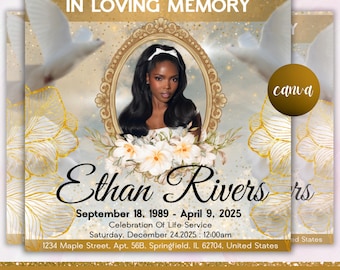 Memorial Funeral Announcement Flyer, Funeral Announcement Template, Funeral Memorial Announcement Flyer, Rest In Peace Flyer, Canva Editable