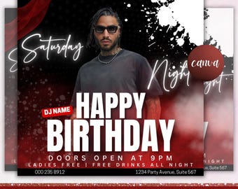 Volante de fiesta de cumpleaños, volante de cumpleaños para hombres, cumpleañero, volante de evento, volante de club, fiesta de cumpleaños, volante de invitación a fiesta, editable en Canva