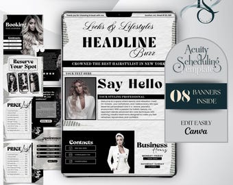 Szablon planowania Acuity, strona rezerwacji Acuity, szablon planowania Acuity Brow Tech, zestaw do brandingu stylisty fryzur, paznokcie, rzęsy, włosy, edytowalny Canva