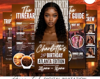 Digital Atlanta Birthday Trip Itinerary Template, Animated Editable Canva Weekend Travel Planner