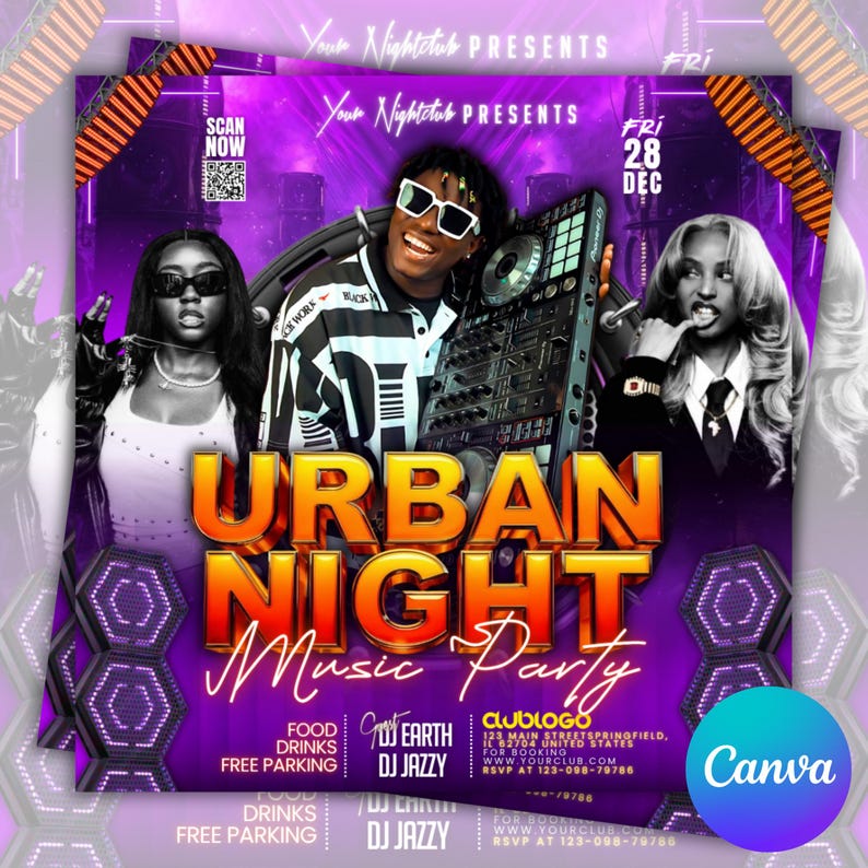 Urban Club Party Flyer: Mega DJ Music Event, Canva EditableSpin The Block Party Flyer, Adult DJ Nightclub Party Flyer, Mega DJ Music Event Flyer, Canva Editable Saturday Block Party Flyer TemplateUrban Party Flyer, Club Party Flyer, Mega DJ Music Event Flyer, DJ Night Party Flyer, Friday Urban Party Flyer, Party Flyer, Canva Editable