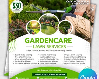 Lawn Service Flyer, Lawn Care Flyer, Lawn Care Printable Flyer, Lawn Care Social Media Post, Landscaping Flyer, Canva Template, DIY Flyer