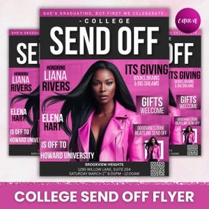 College Send Off Flyer, Farewell Party Invite, Magazine Cover, DIY Trunk Party, Graduation Celebration, Graduation Invite, Canva Editable