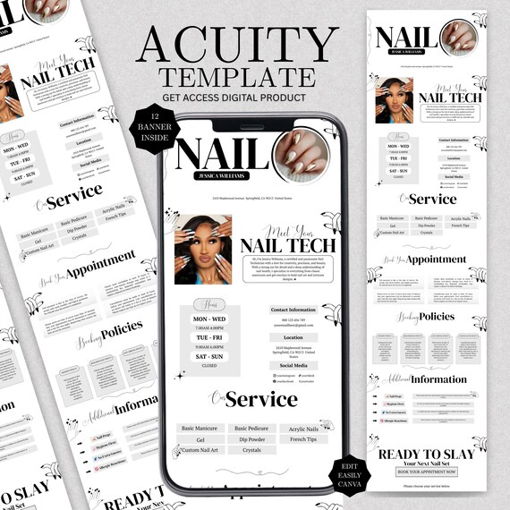Nail Tech Acuity Scheduling Template Nail Website Nail Tech Acuity Booking Site Template Nails Acuity Nail Salon Scheduling, Canva Editable