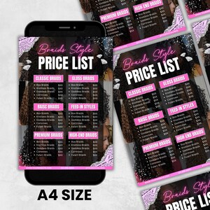Braids Pricelist, Braids Price List Flyer,Knotless Braids Flyer,Beauty Salon Price Sheet, Premade Lash hair Nails Price List, Canva Editable
Beauty Salon Price List Template: Customizable Canva Design (Digital Download)Braids Pricelist, Hair Styles Braiding Price Guide, DIY Flyer Template Design, Beauty Salon Price Sheet, Premade Lash hair Nails Price List
Braids Price List Flyer Template | Editable Hair Pricing Flyer Canva | Braid Styles Pricelist Digital Download