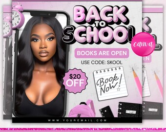 Back To School Flyer, Back to school sale flyer, Back to school Hair flyer, DIY canva template, Back 2 School Flyer, Canva Editable