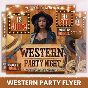 Western Party Flyer, Birthday Western Party Flyer, Night Club Flyer, Summer Pool Party Flyer, Cowgirl, Social Media Flyer, Canva Editable