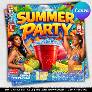 Summer Party Flyer, DIY Flyer Template Design, Pool Party Invite Flyer, Summer Break Party Flyer, Summer Event Flyer, Canva Instagram Post