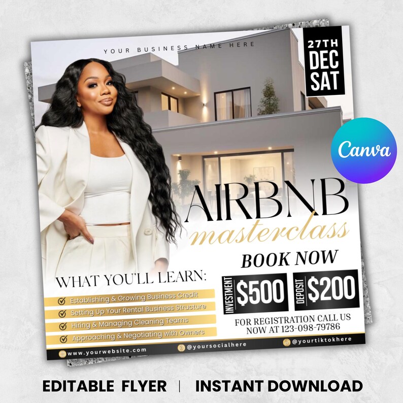 Airbnb Masterclass Flyer, Masterclass Flyer, Airbnb Course, Airbnb Flyer, Airbnb Class, Estate Agent flyer, Host Airbnb, Canva Editable
Airbnb Marketing Flyer Template, Short Term Rental Flyer, Vrbo Flyer, Canva Template, Vacation Rental Flyer, Airbnb Advertisement TemplateBusiness Coach Flyer, DIY Business Coaching Flyer Template, Editable Canva Entrepreneur Flyer, Premade Business Planning Consultation Flyer