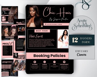 Szablon planowania Acuity, strona rezerwacji Acuity, szablon planowania Acuity Brow Tech, zestaw do brandingu stylisty fryzur, paznokcie, rzęsy, włosy, edytowalny Canva