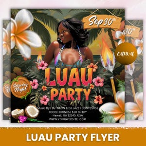 Luau Party Flyer, Hawaiian Party Flyer, Summer Beach Party Flyer,Club Party Invitation, Summer Break Flyer, Pool Party Flyer, Canva Editable