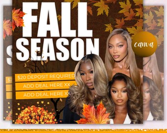 September booking flyer, September Calendar, Fall Season Booking Flyer, Fall Szn Sale, Wig Install, Lash Nail Braids Flyer, Canva Editable