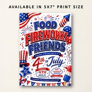 4th Of July BBQ Invitation, Party In USA Invite, Independence Day BBQ Barbeque Invite, July Fourth Food Friend and Firework, Editable Canva250th America Anniversary Invitation, USA Patriotic 4th of July Party Invite, Independence Day Invitation, Editable Canva Template
4th of July Invitation Template, USA Independence Day Invitation, Summer Party Invitation, Editable Canva BBQ Invite,