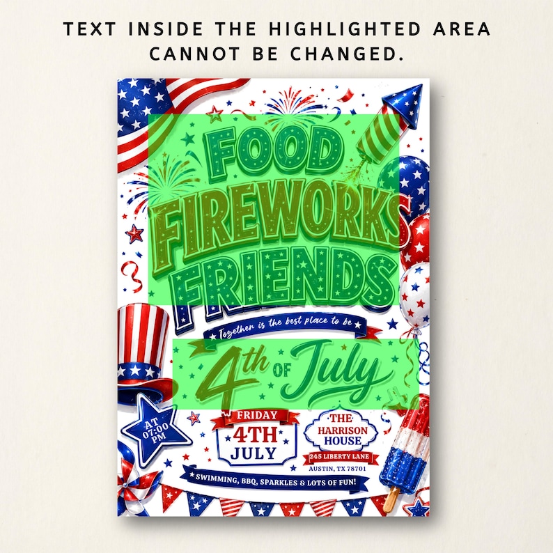 4th Of July BBQ Invitation, Party In USA Invite, Independence Day BBQ Barbeque Invite, July Fourth Food Friend and Firework, Editable Canva250th America Anniversary Invitation, USA Patriotic 4th of July Party Invite, Independence Day Invitation, Editable Canva Template
4th of July Invitation Template, USA Independence Day Invitation, Summer Party Invitation, Editable Canva BBQ Invite,