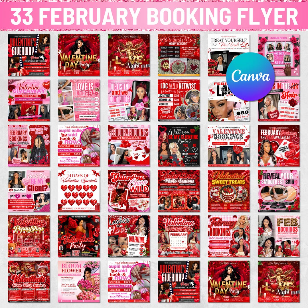 February Booking Flyer, Valentines Day Booking Flyer, February Booking ...