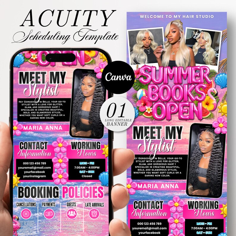Acuity Sticker Summer Acuity Scheduling Template Hair Stylist, Branding Kit, Spring ...