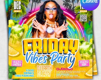 Friday Vibes-flyer, clubpromotieflyer, nachtclub Instagram-flyer, PSD-flyers, nachtclubflyers sjablonen, dj-evenementen, bewerkbaar canva