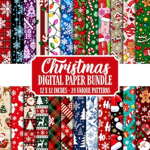 Christmas Digital Paper, Seamless Repeat Printable Pattern, Holiday Scrapbook Papers, Instant Download File, Red Green Tree Leaf Background
