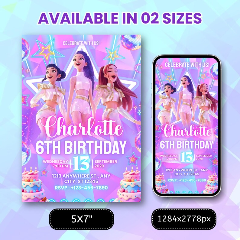 Rose Gold Birthday Invitation Template: Let's Party Invite (Canva Editable PDF)
Editable Birthday Invitation| Anime Theme party| Anime Invite| Birthday Party| Kids Birthday Invite| Canva Template| Kpop Birthday InviteEditable Rainbow Sequin 5th Birthday Invitation: Printable Canva Template (Black Bow Birthday Invitation Template: Elegant Editable Party Invite, Digital Download for Printable and Phone Format