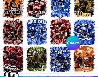 Football T Shirt Canva Editable Template, Custom Football Bundle, Football T Shirt Sublimation, Photo Collage Shirt Digital Download