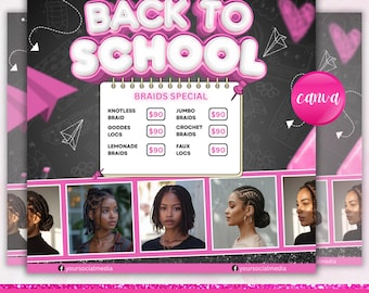 Back To School Flyer, Back to school sale flyer, Back to school Hair flyer, DIY canva template, Back 2 School Flyer, Canva Editable