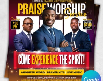 Church Flyer Template: Sunday Worship, Christian Event (Canva & Photoshop, Digital Download