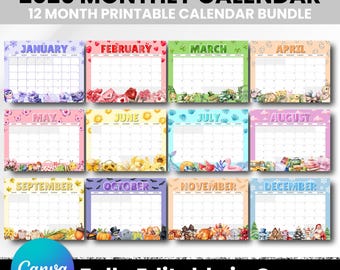 Editable 2026 Monthly Calendar, Cute Printable 2026 Planner for Kids, Home School Work Office Organizer, Editable PDF, Instant Download
